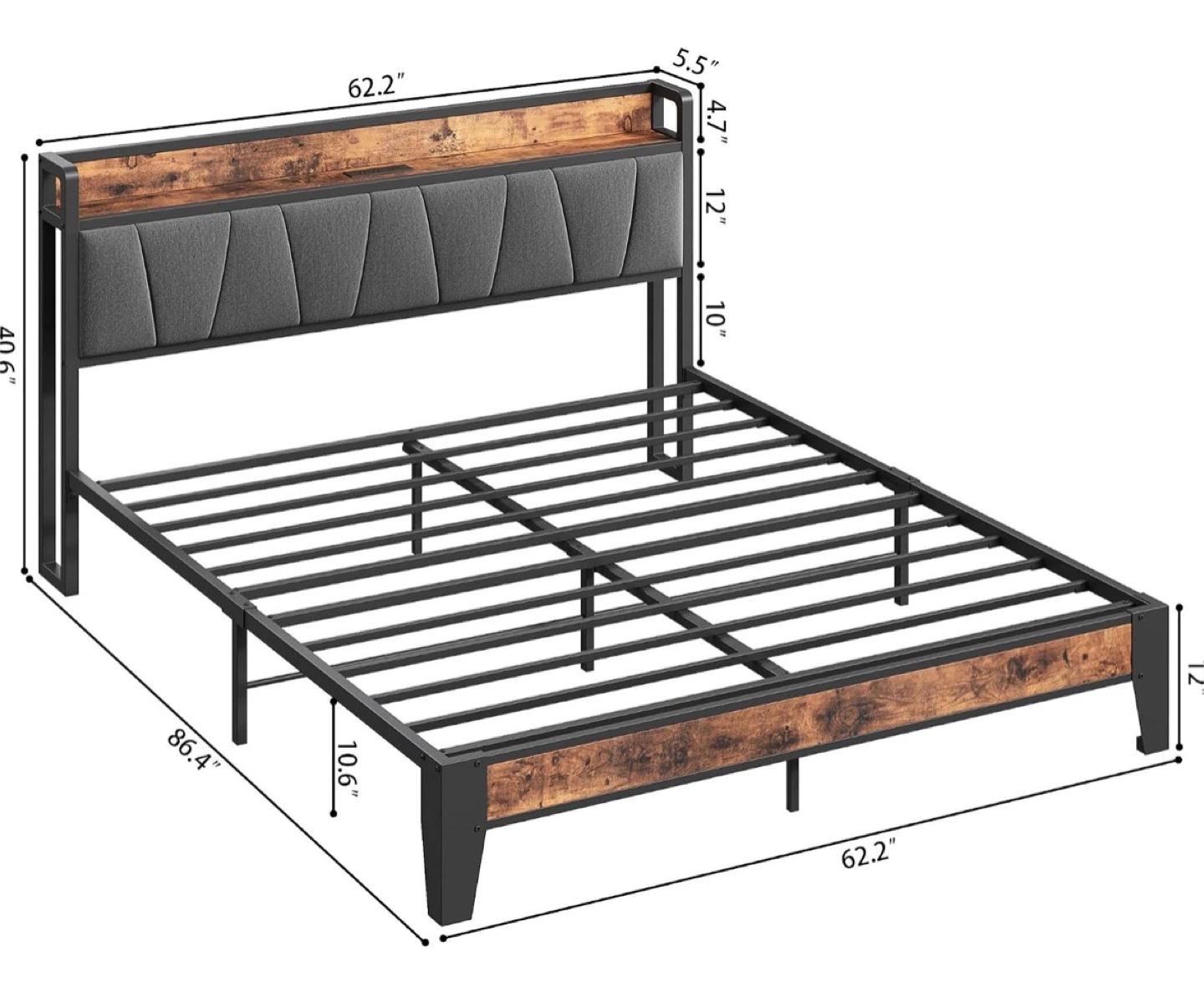 Queen Bed Frame with Charging Station - photo 2