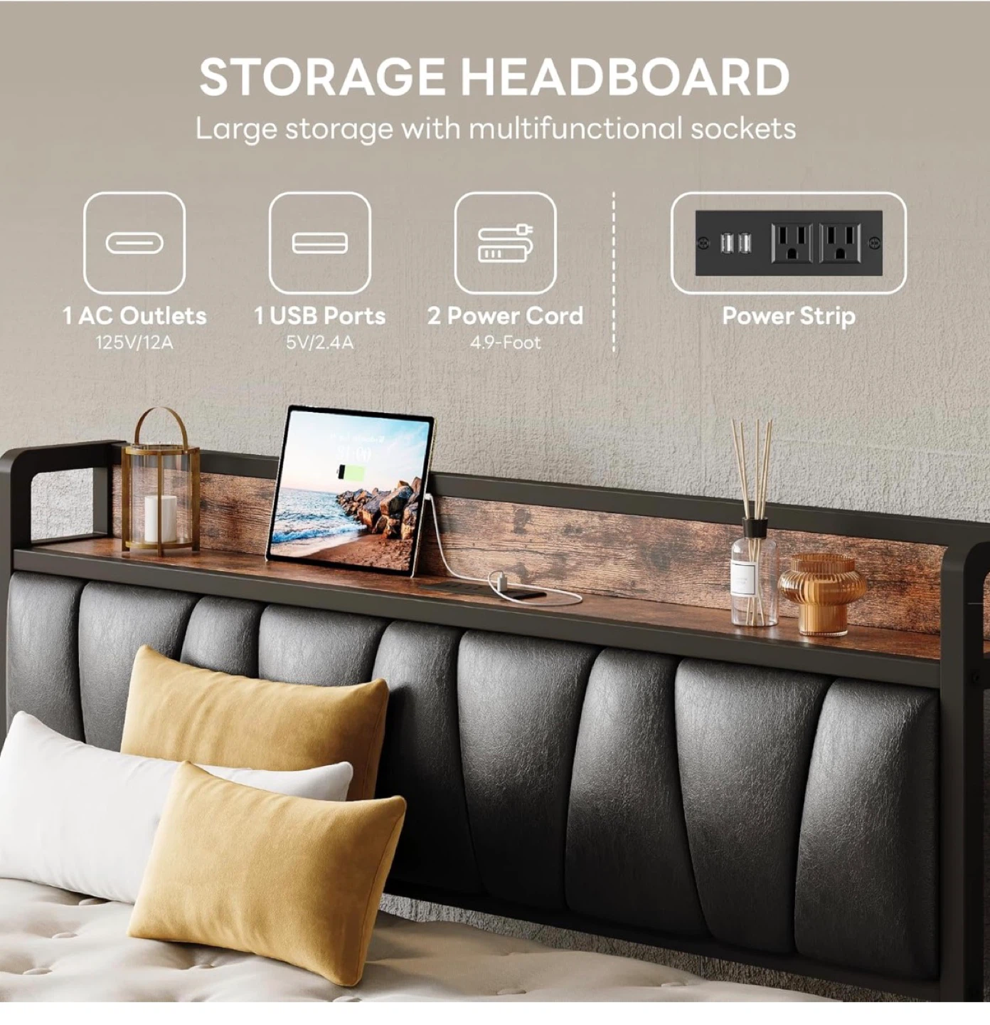 Queen Bed Frame with Charging Station - photo 3