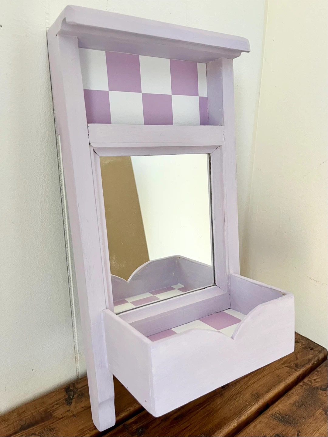 Lavender and White Checkerboard Wall Decor / Storage