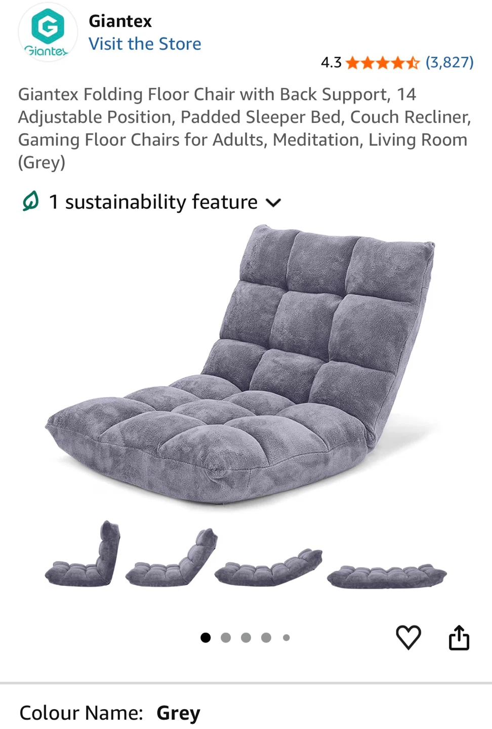 Giantex Folding Floor Chair Grey