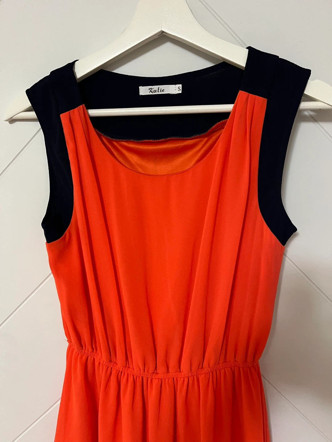 Katie Sleeveless Orange and Navy Dress - photo 2
