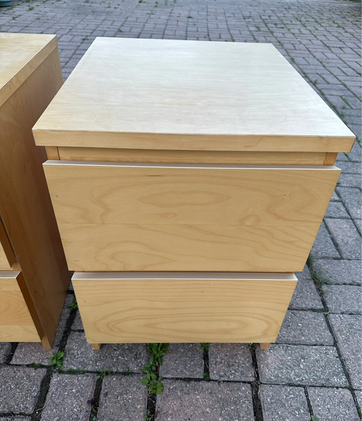 Light wood nightstands with two drawers