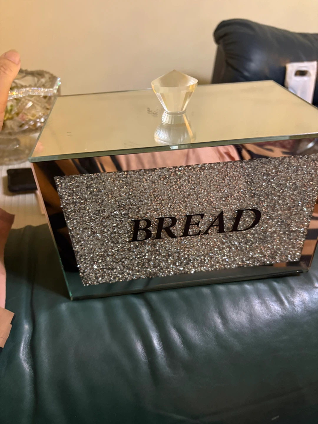 Mirrored Bread Box with Crystal Knob