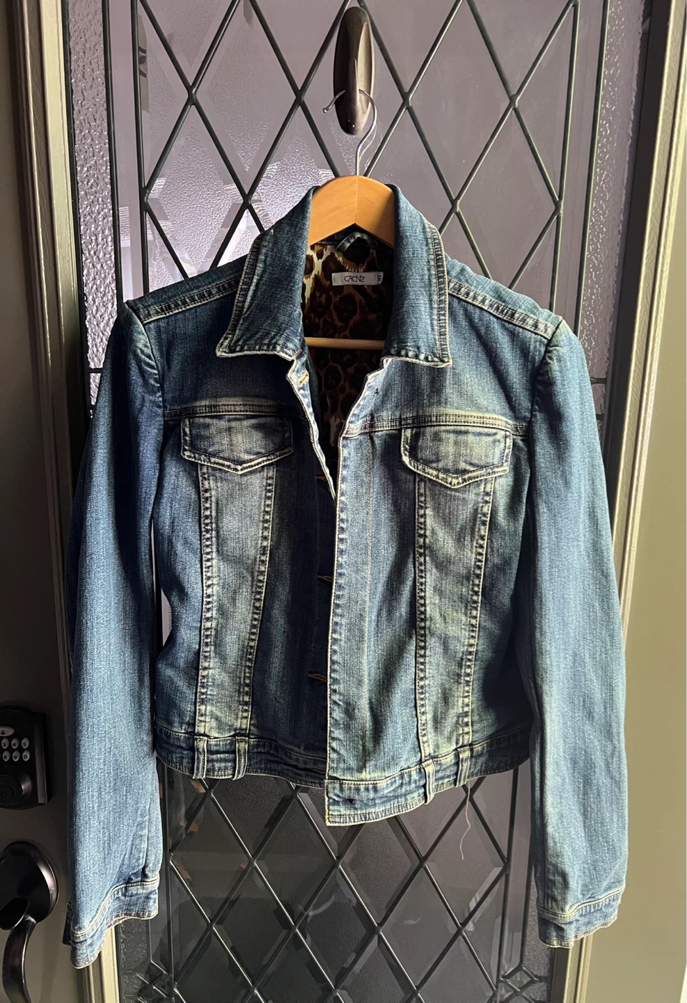 Cachet Denim Jacket with Leopard Print Lining