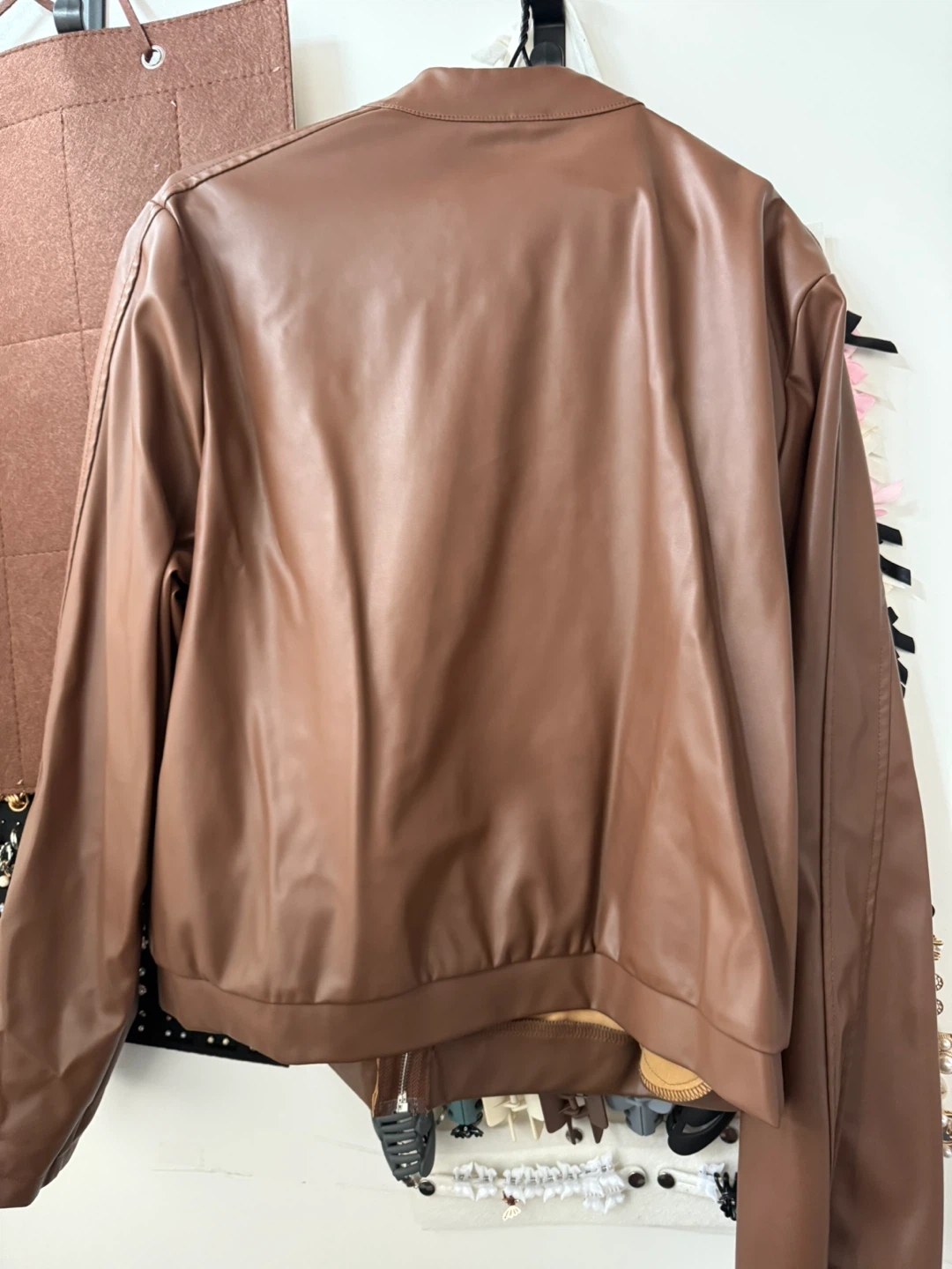 Brown Faux Leather Bomber Jacket - photo 2