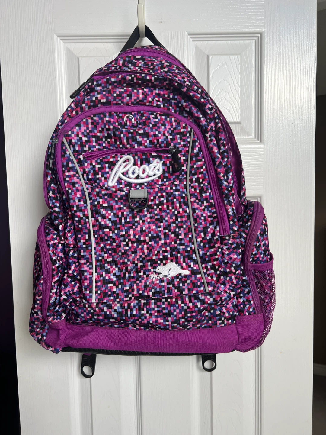 Roots Backpack - Pink/Purple Pixelated Design