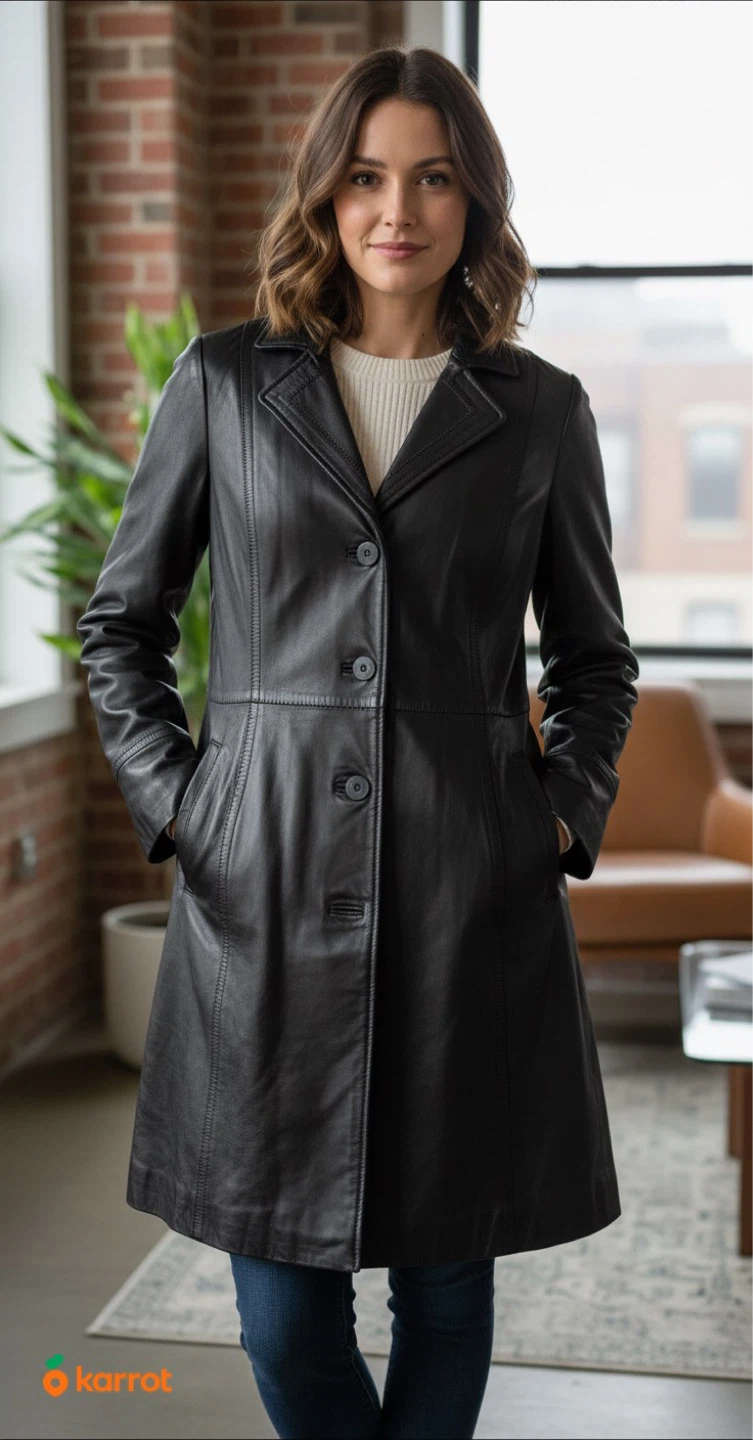 Avanti Black Leather Trench Coat - photo 2