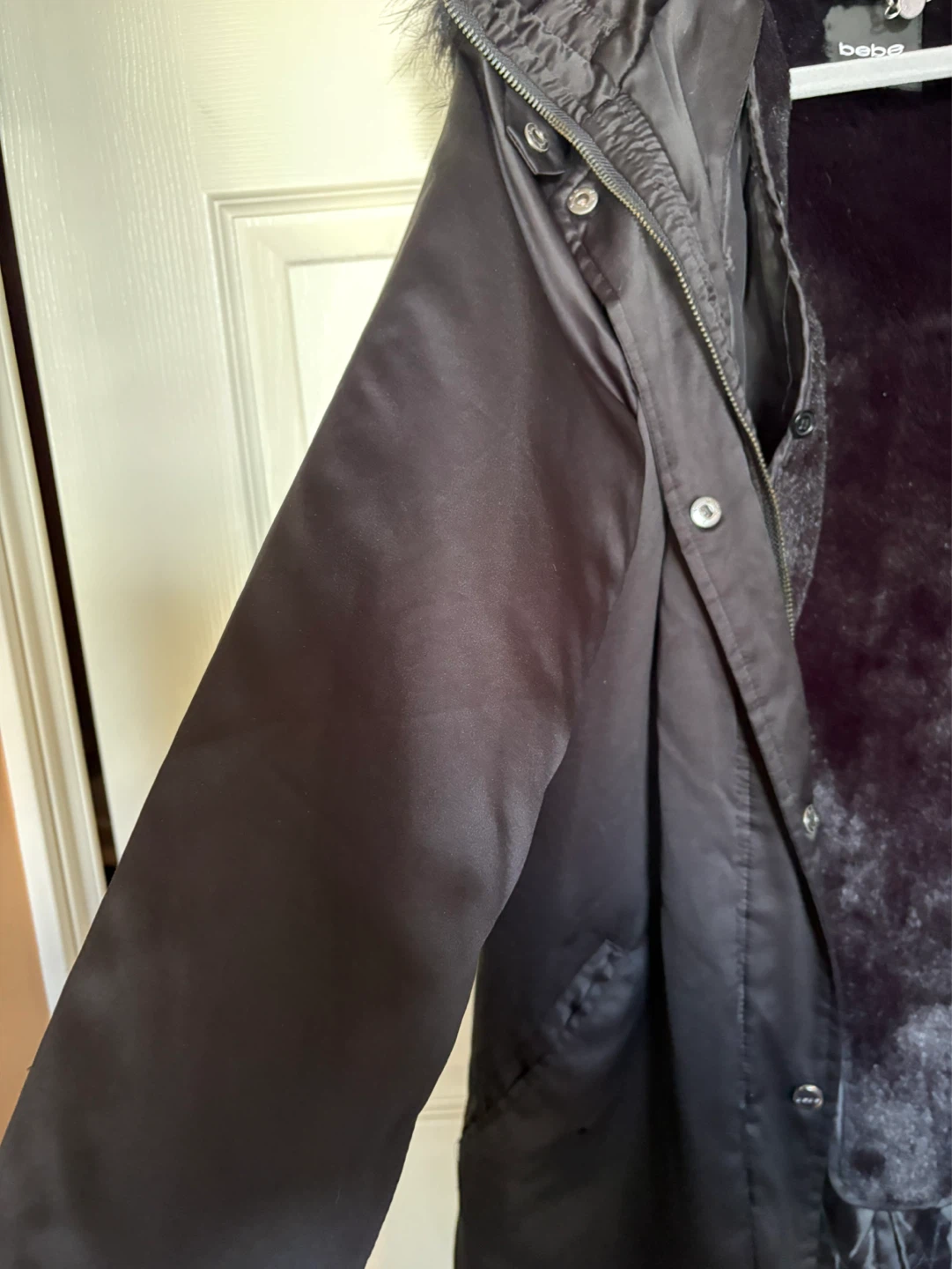 Bebe Black Faux Fur Trim Hooded Parka - photo 3