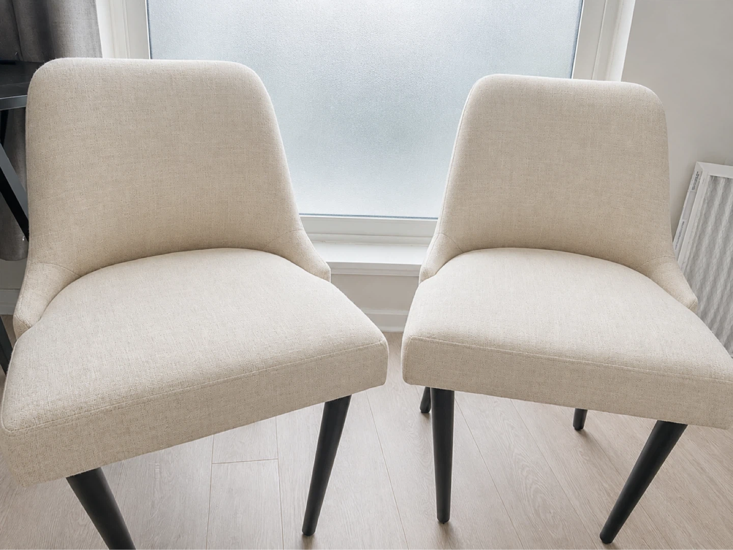 Pair of Modern Cream Upholstered Dining Chairs