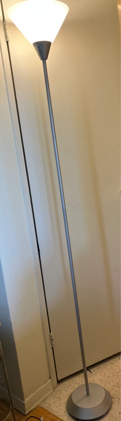 Silver Metal Floor Lamp-button broken need to plug/unplug it