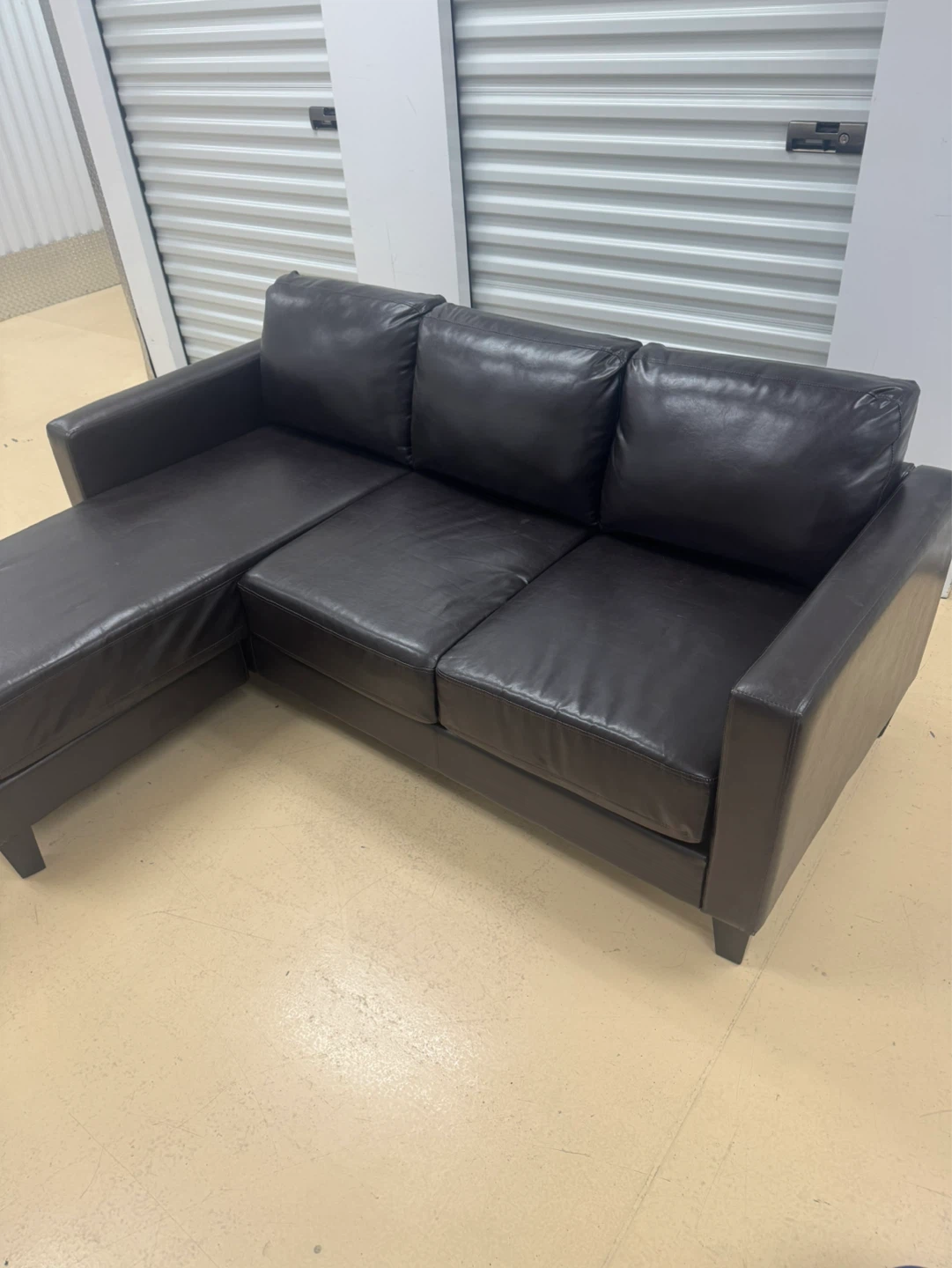 Dark Brown Faux Leather Sectional Sofa - photo 3