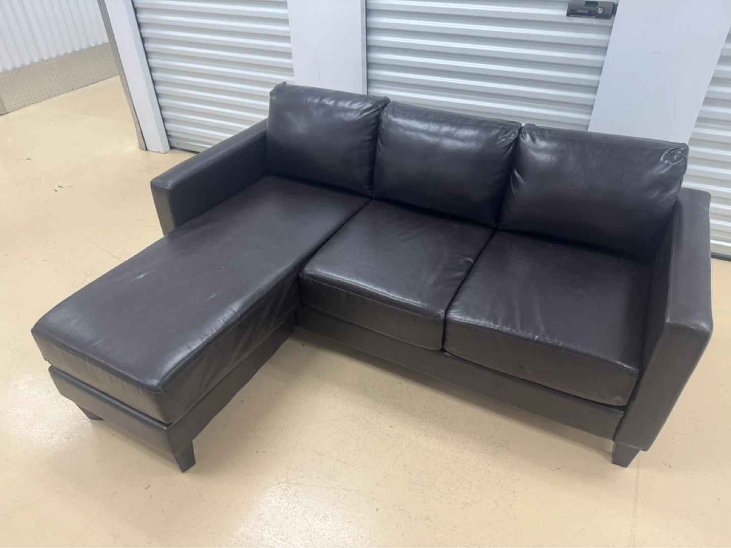 Dark Brown Faux Leather Sectional Sofa