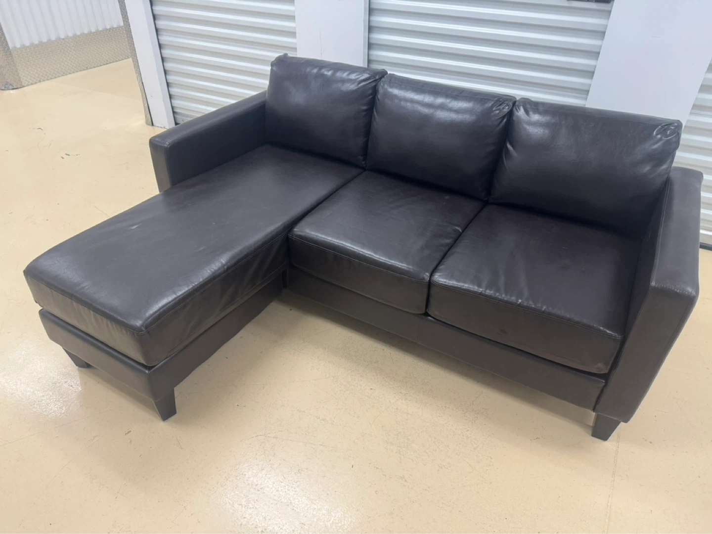 Dark Brown Faux Leather Sectional Sofa - photo 2