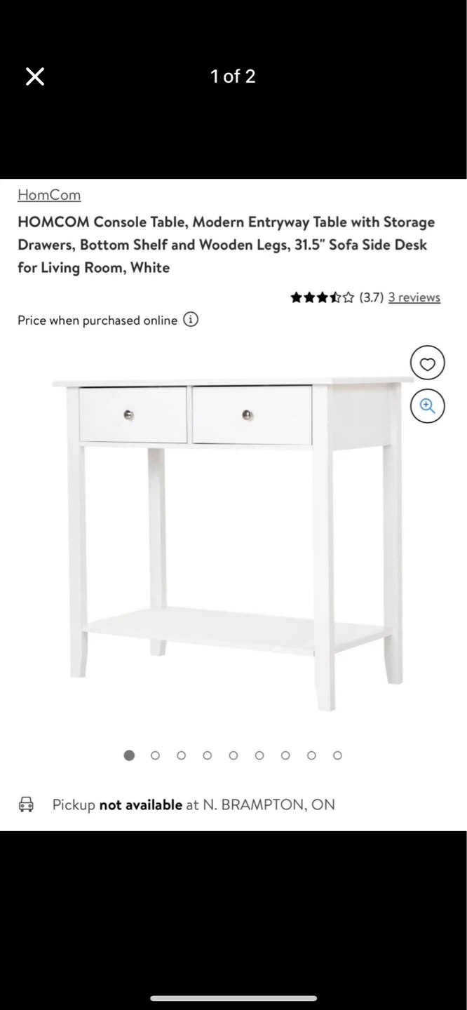 HOMCOM Console Table, Entryway Table with Storage Drawers, White