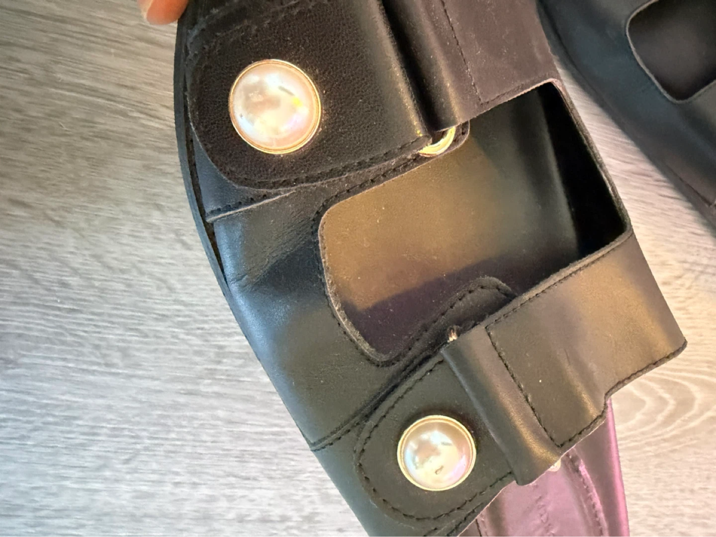Black Slide Sandals with Pearl Detail - photo 2