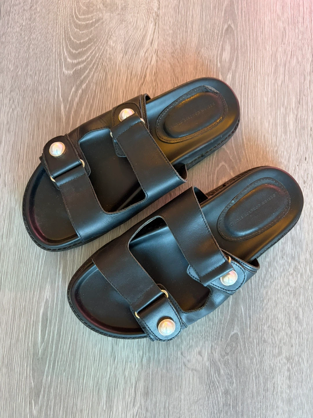 Black Slide Sandals with Pearl Detail