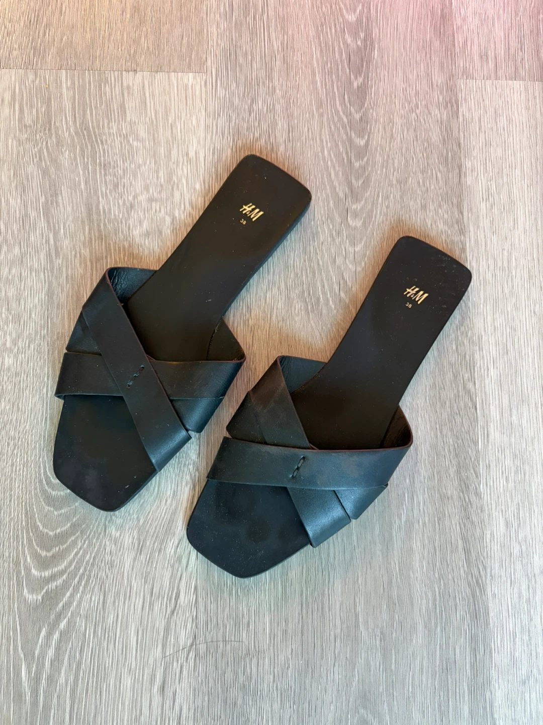 H&M Black Leather Slide Sandals