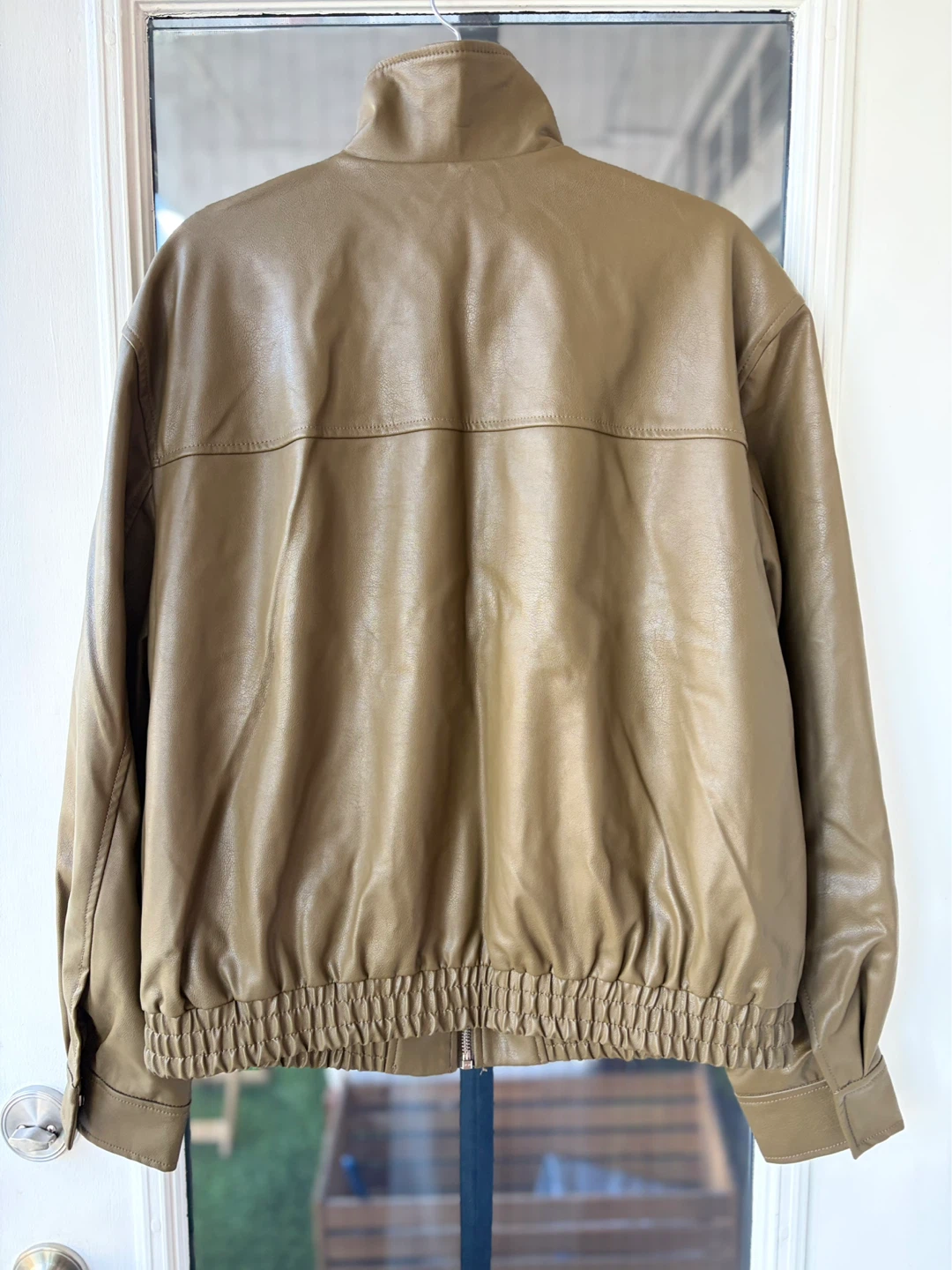 Olive Green Faux Leather Bomber Jacket - photo 3