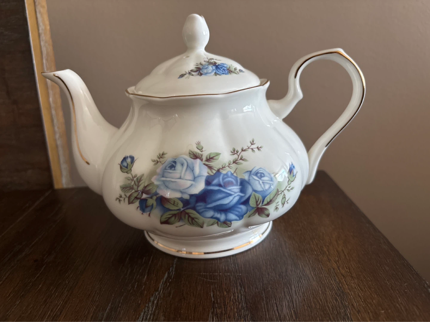 White Teacup and Saucer Set with Blue Roses - photo 3