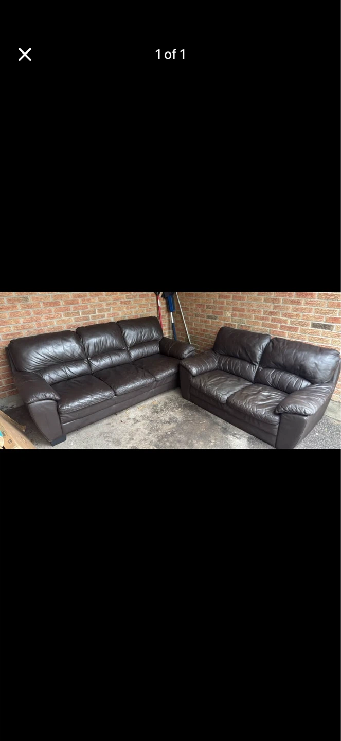 Black Leather Sofa Set (3-seater and 2-seater)