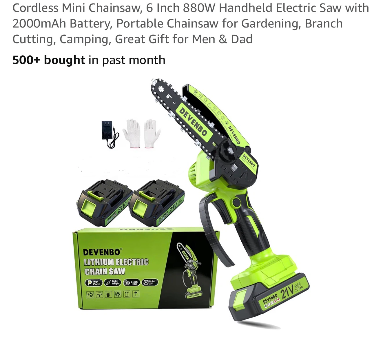 Devenbo Cordless 6-Inch Mini Chainsaw with 2 Batteries 6CM