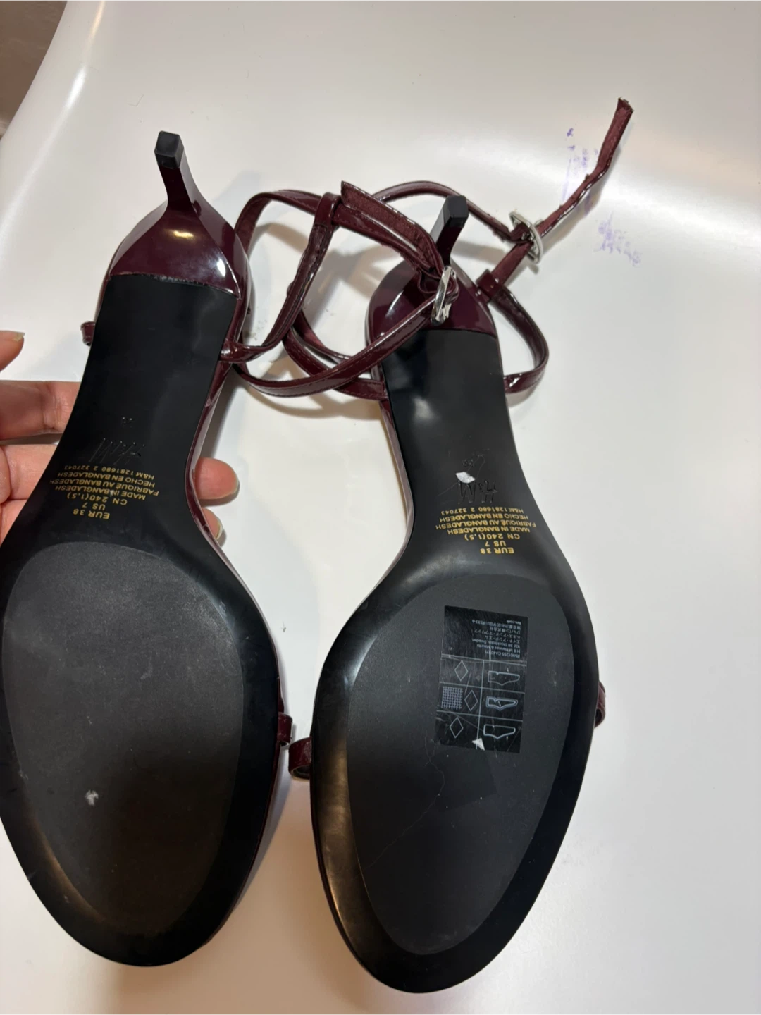 H&M Burgundy Patent Strappy Heeled Sandals - photo 4