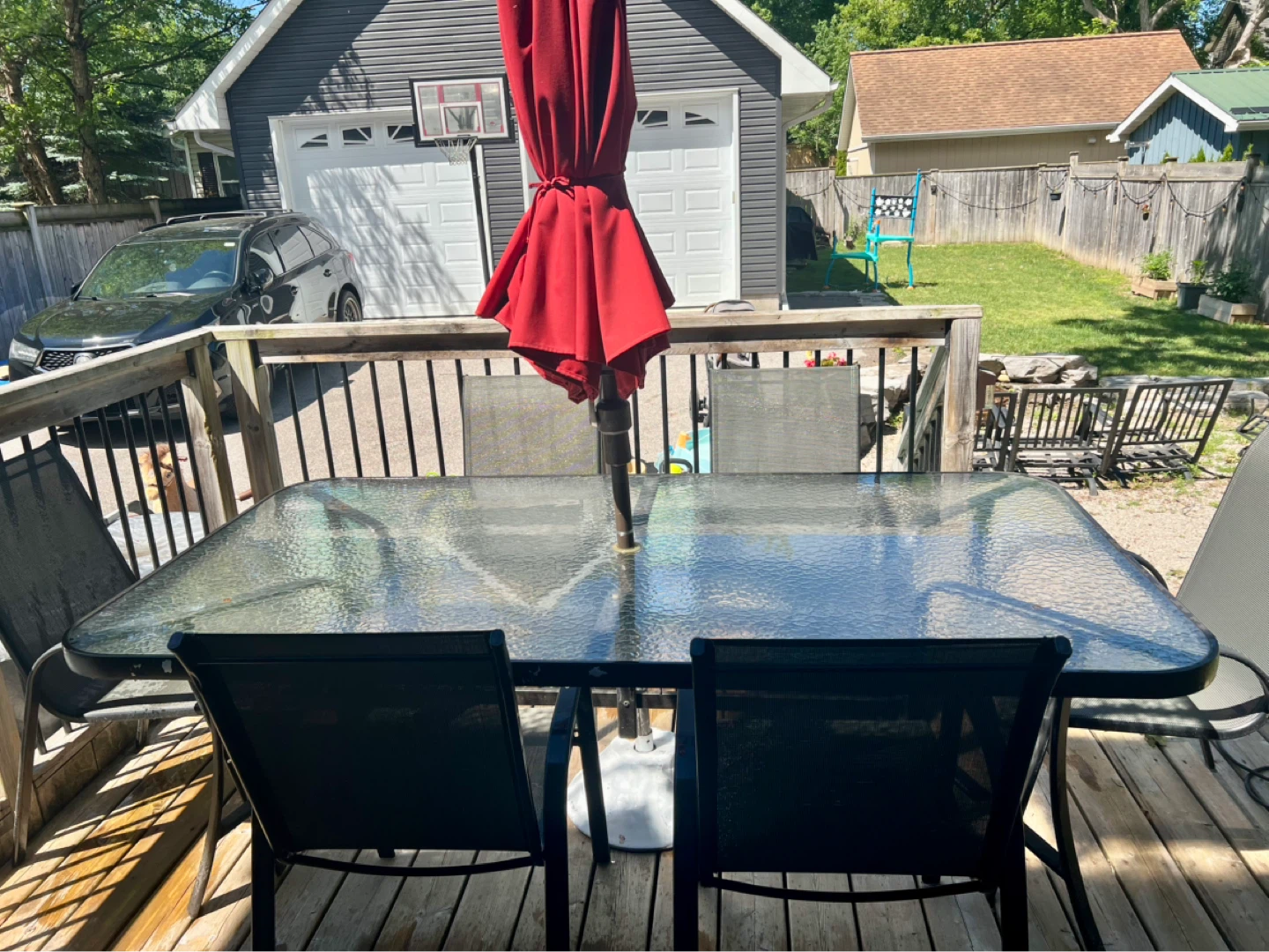 Glass Top Patio Dining Set 8 Chairs. Umbrella it’s Not included