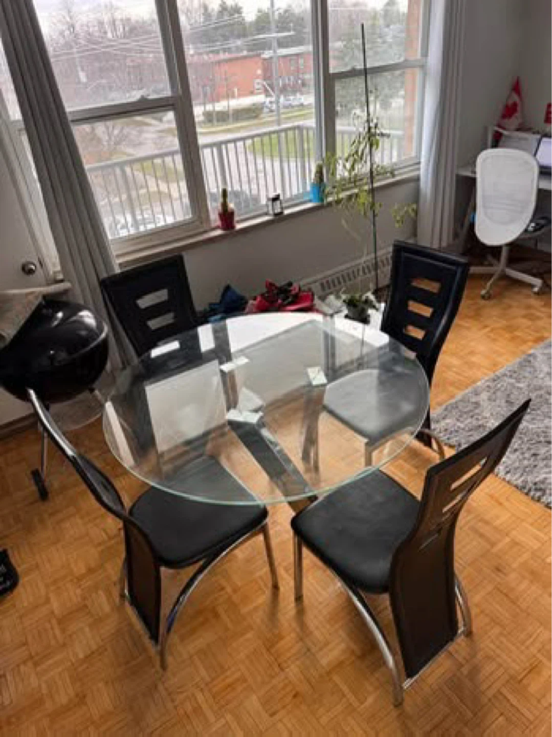 Glass Dining Table with Metal Base TABLE ONLY