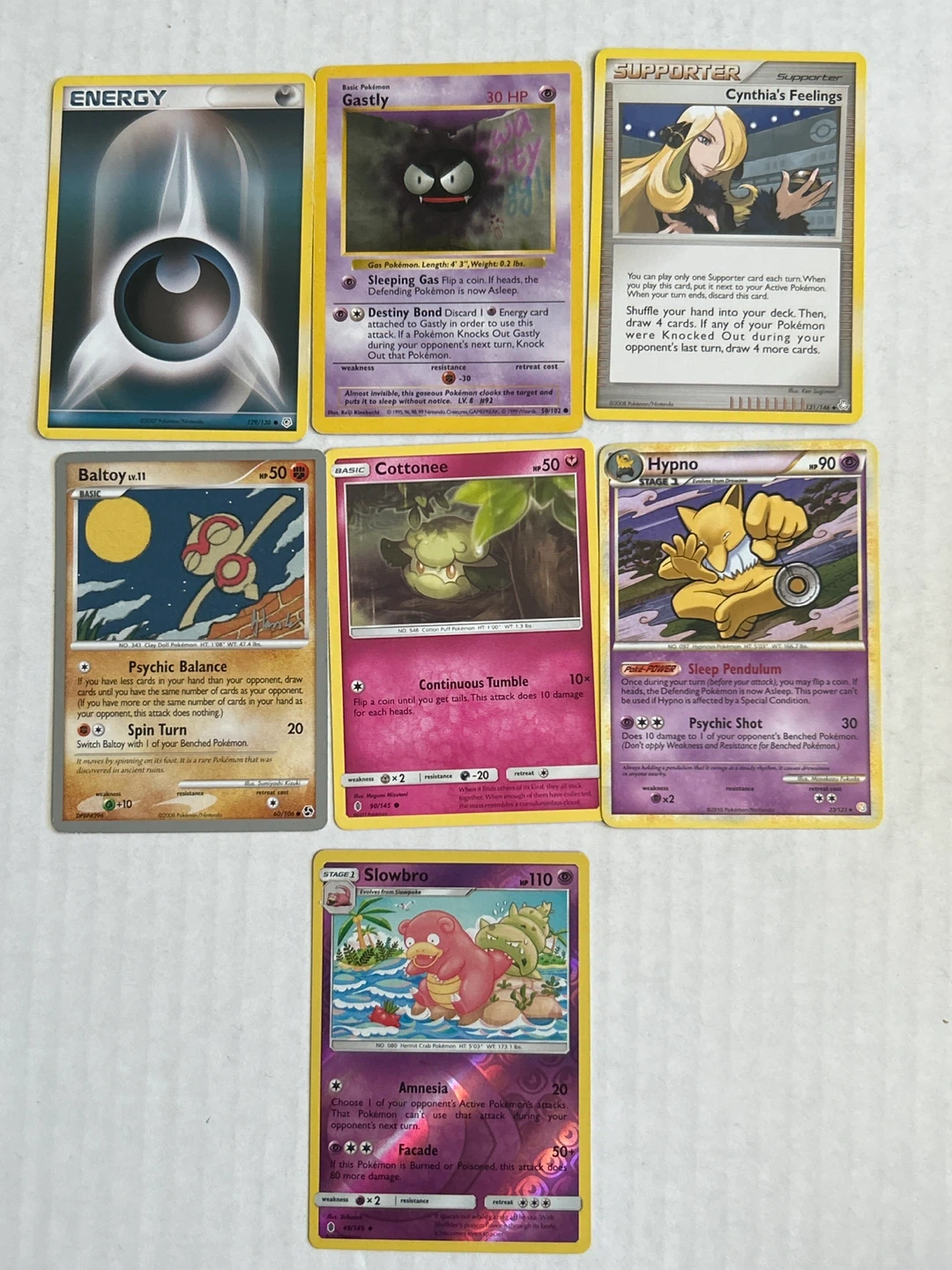 Pokemon Cards Lot - Slowbro, Hypno, Gastly, Cynthia's Feelings