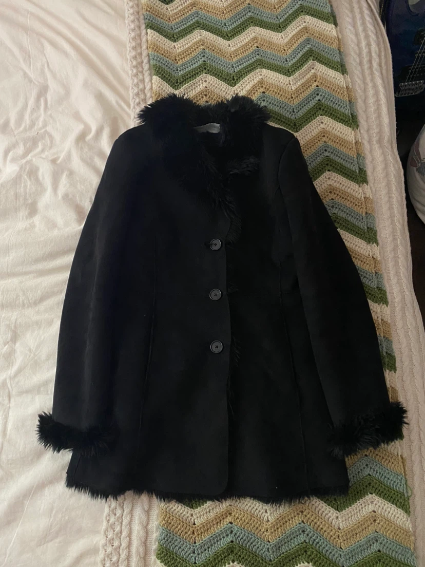 Black Faux Fur Trimmed Coat