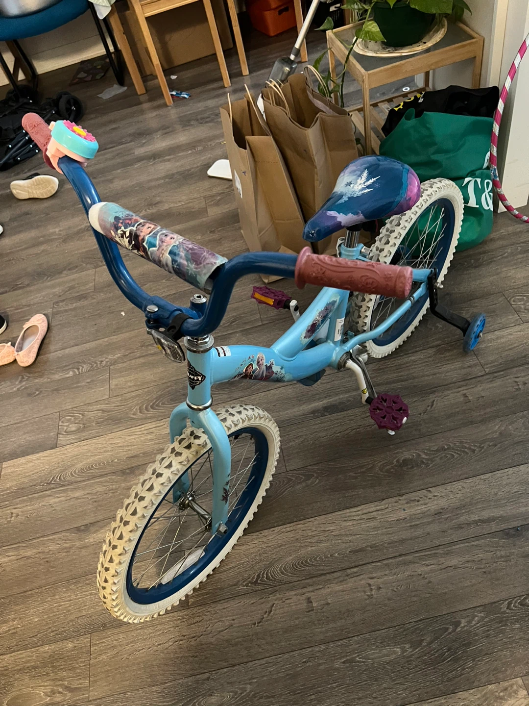 Two Kids' Blue Bicycle with Frozen Theme
