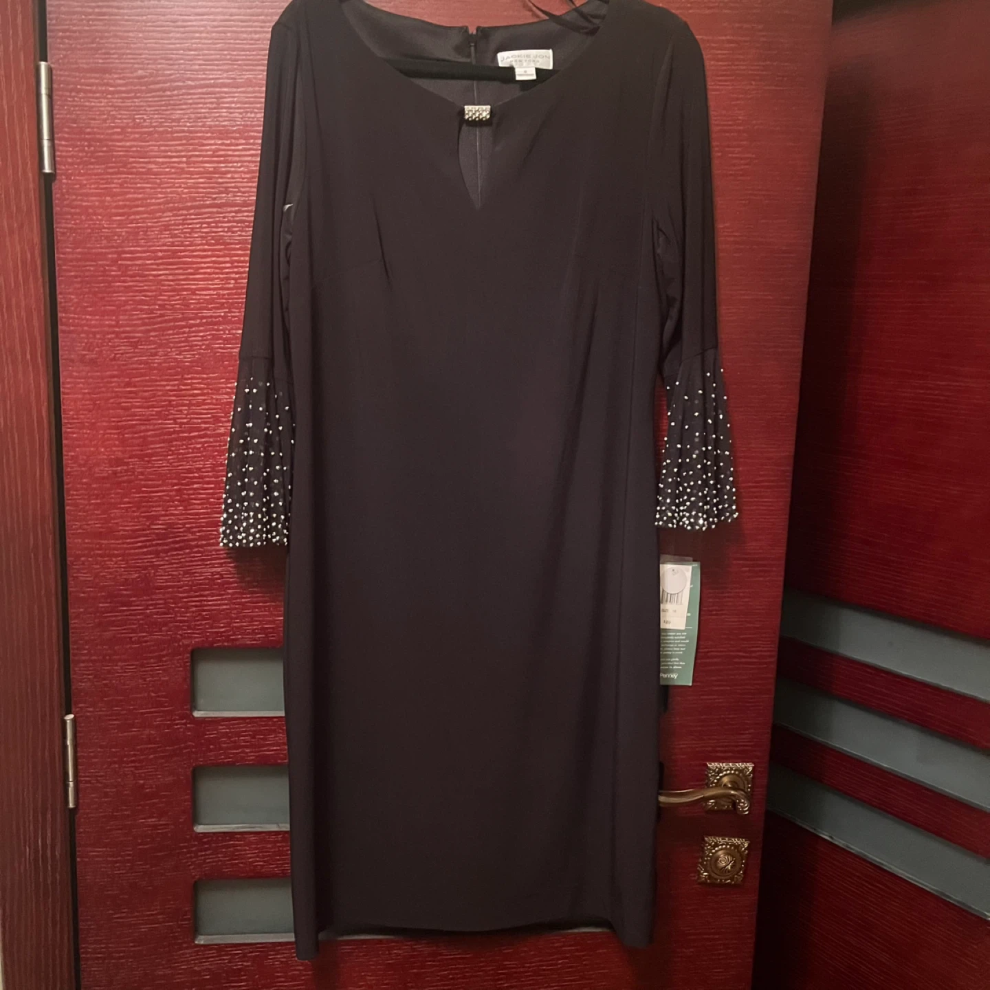 Jackie Jon New York Black Embellished Sleeve Dress Size 16