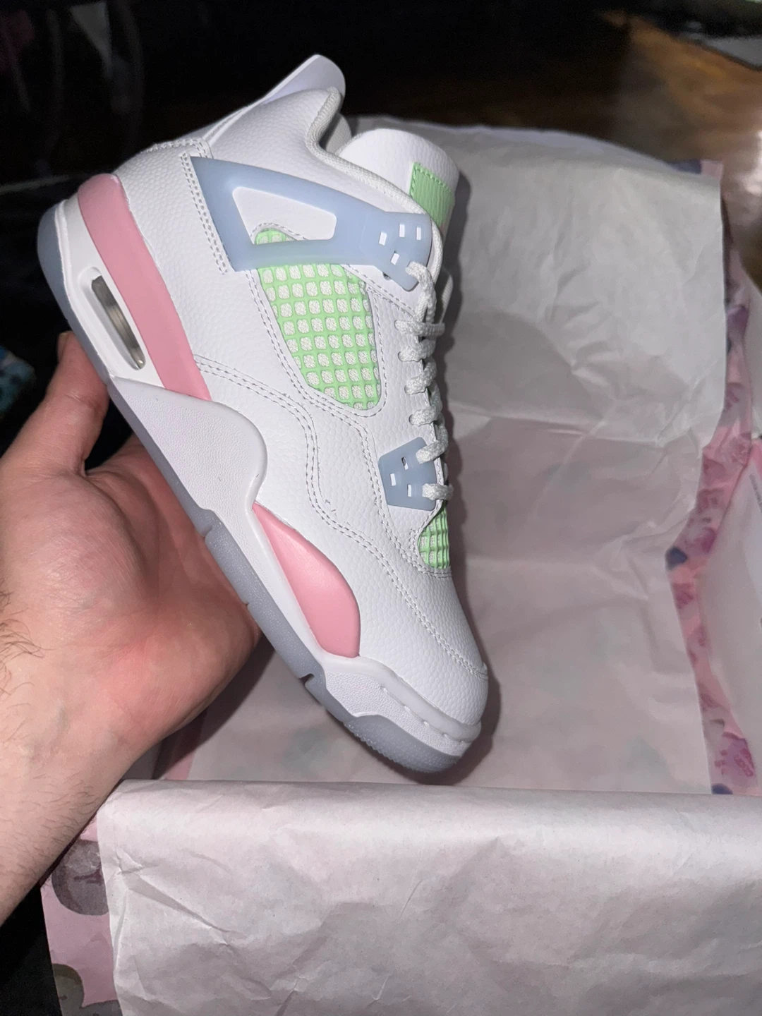 Jordan 4 Retro TD (Toddler) White Pink Green - photo 3