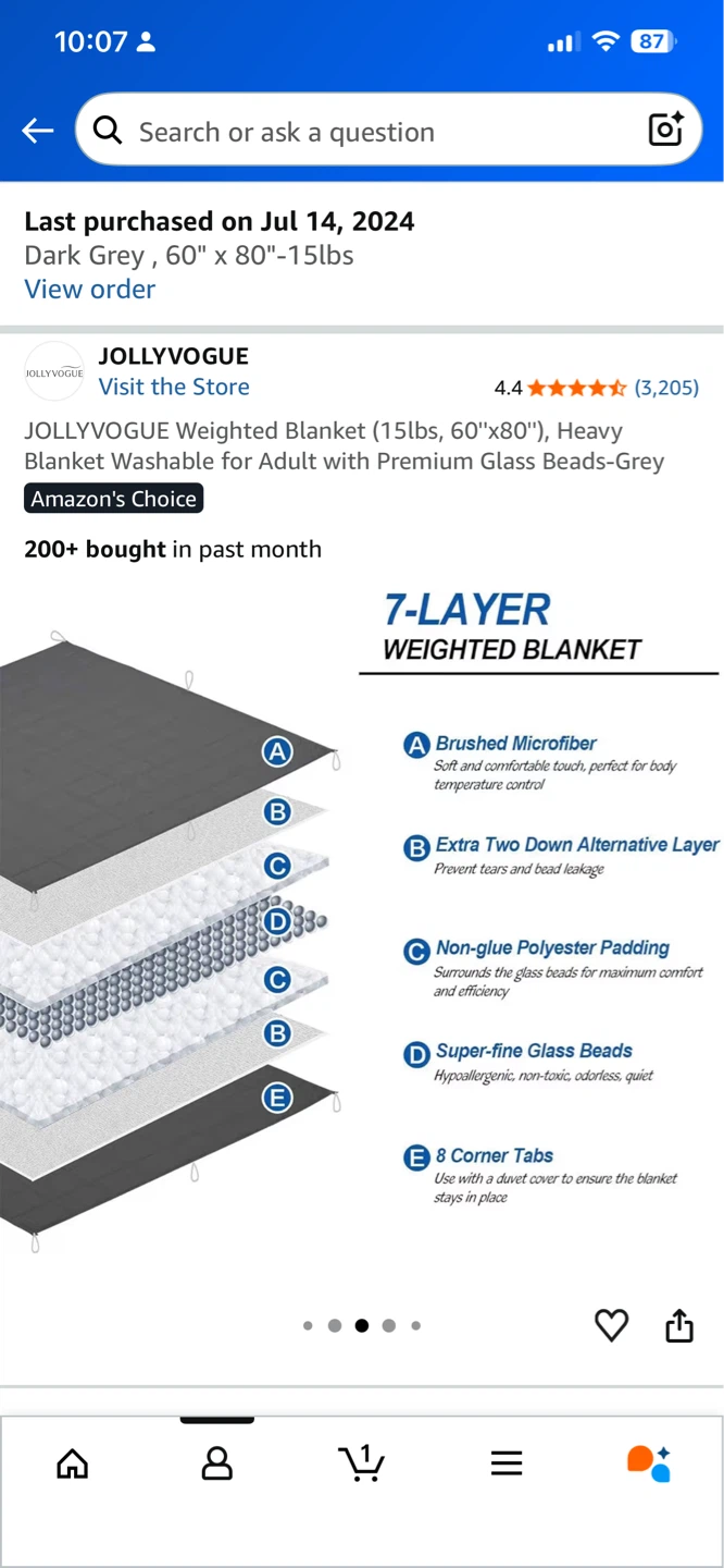JOLLYVOGUE Weighted Blanket 15lbs - Dark Grey - photo 2