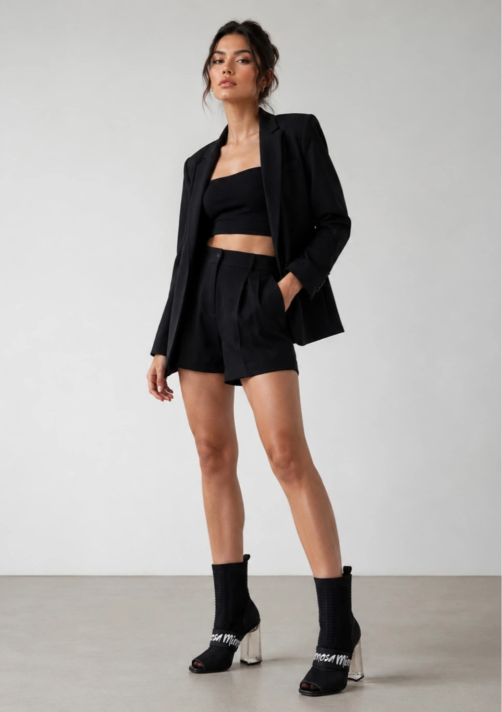 Mimosa Stylish Black Sock Sandals Clear Block Heels