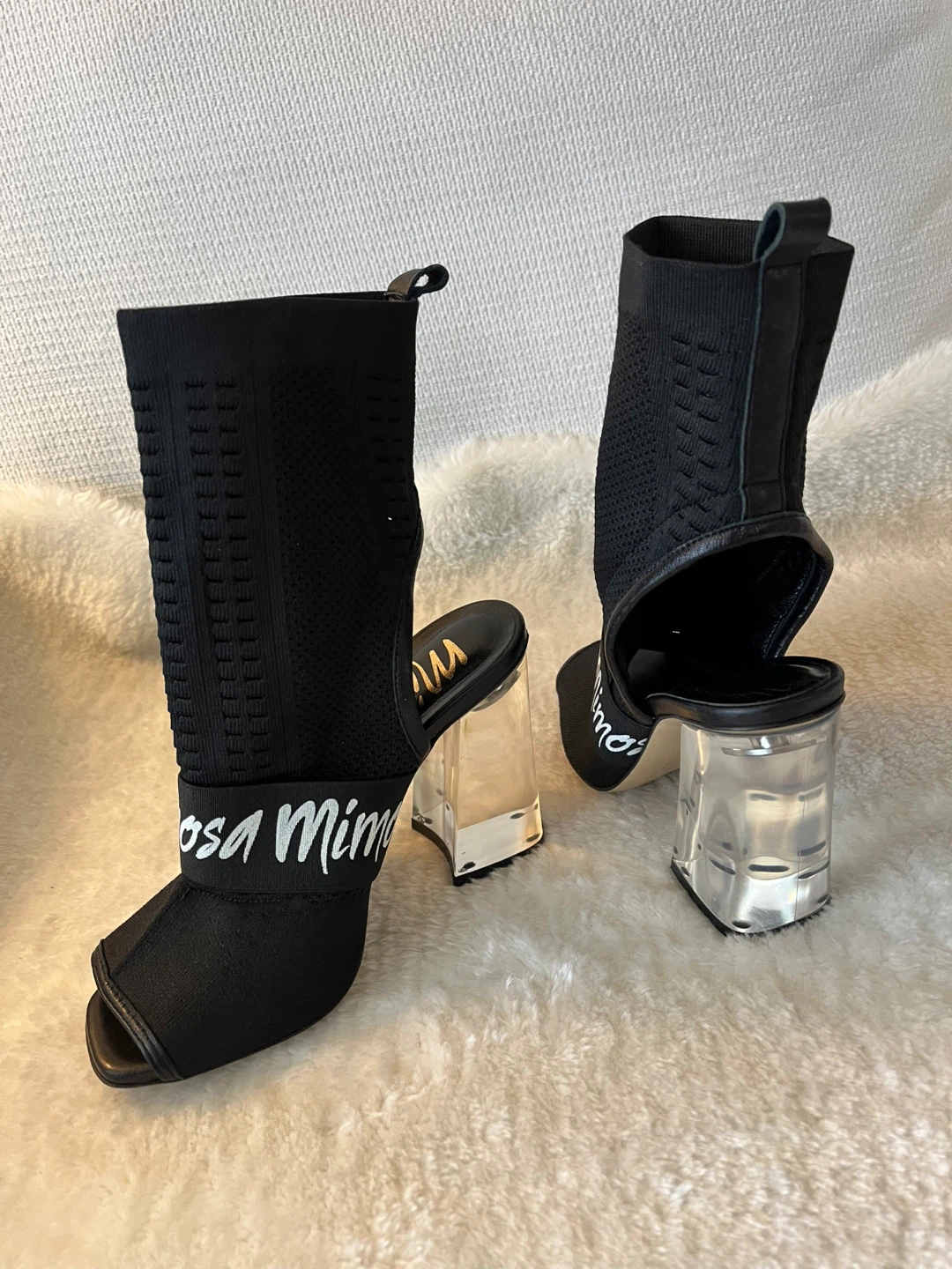 Mimosa Stylish Black Sock Sandals Clear Block Heels - photo 3