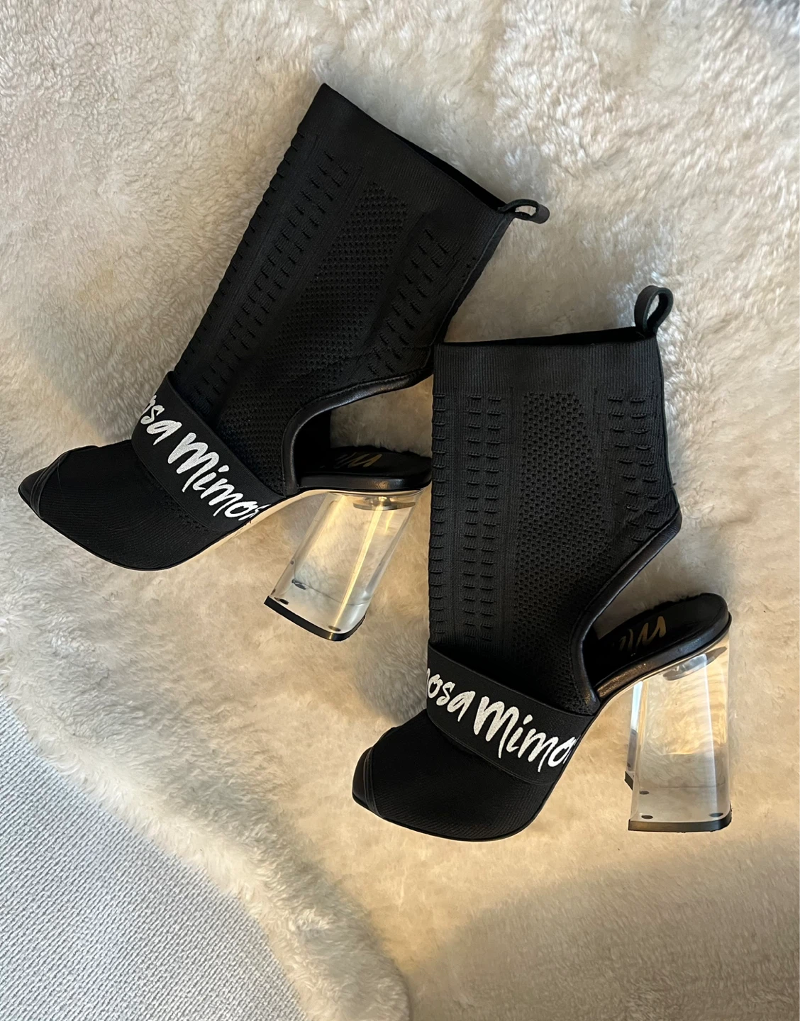 Mimosa Stylish Black Sock Sandals Clear Block Heels - photo 2