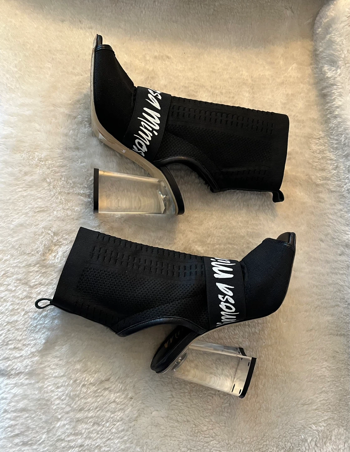 Mimosa Stylish Black Sock Sandals Clear Block Heels - photo 4