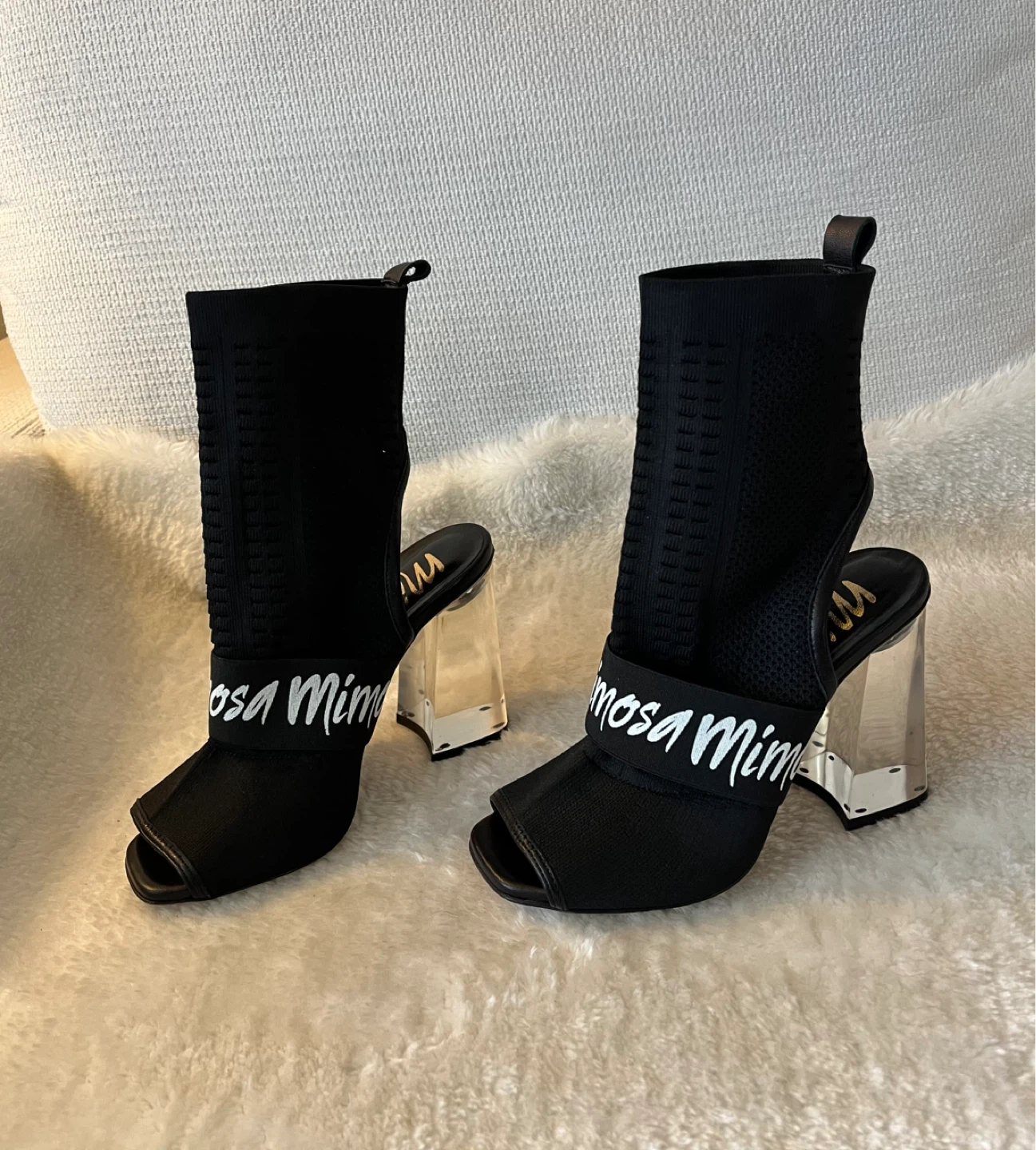 Mimosa Stylish Black Sock Sandals Clear Block Heels - photo 5