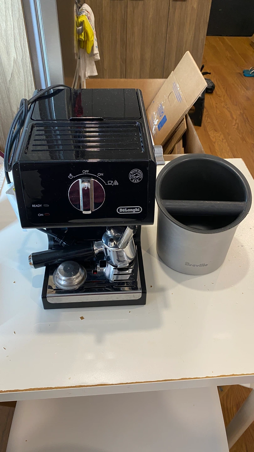 DeLonghi Espresso Machine with Breville Knock Box