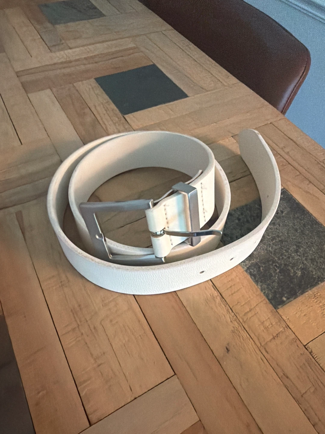 White Leather Belt - Size M
