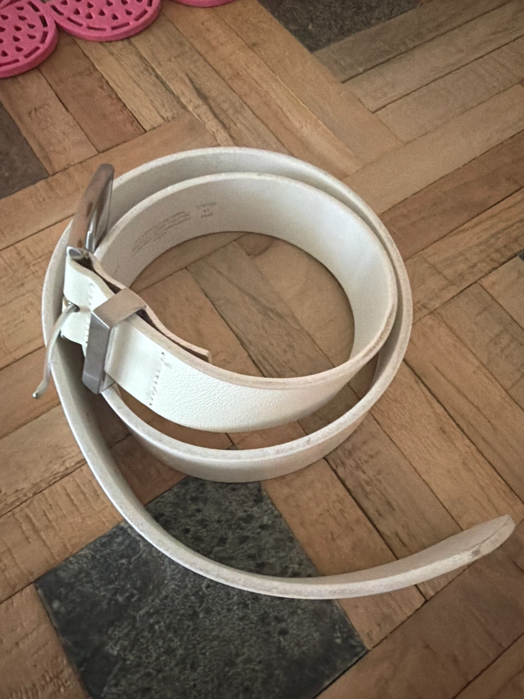 White Leather Belt - Size M - photo 2
