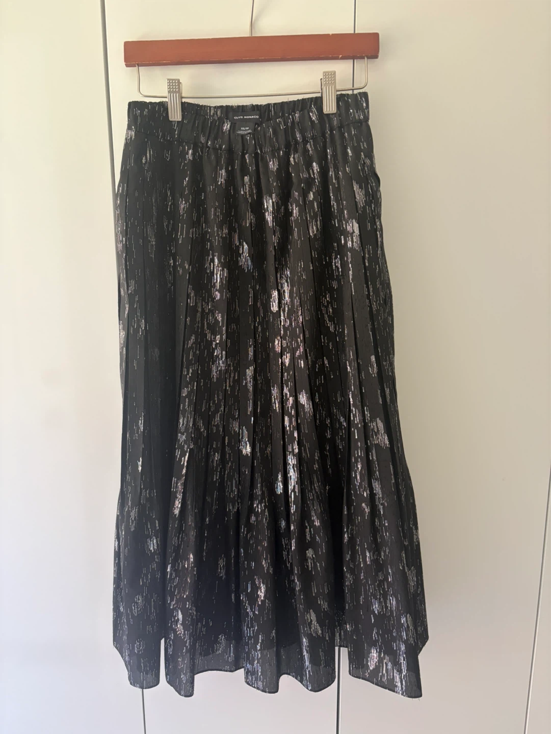 Club Monaco Black Pleated Skirt with Silver Metallic Detail