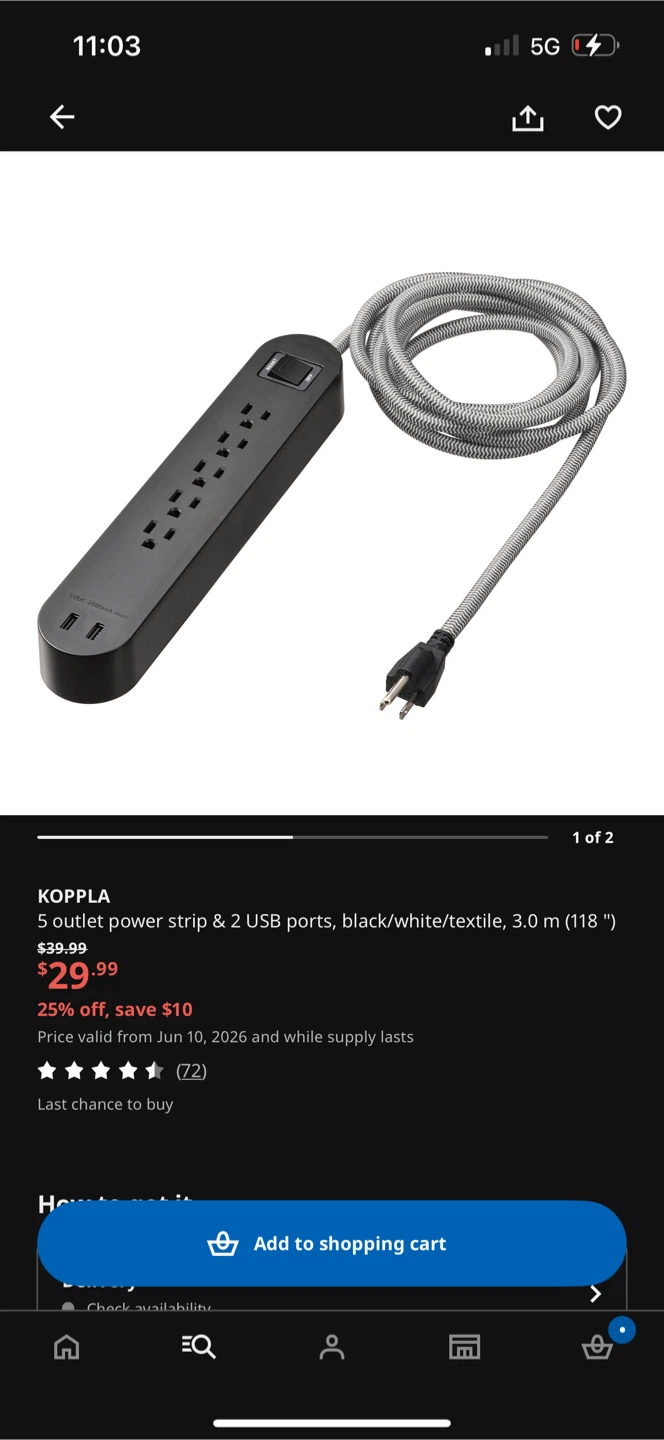 KOPPLA 5 Outlet Power Strip w/ 2 USB Ports - photo 4