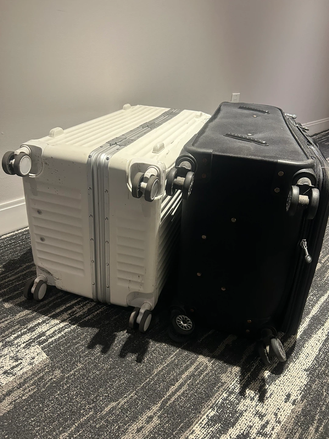 30" Large Black Softside & White Hardside Luggage Set