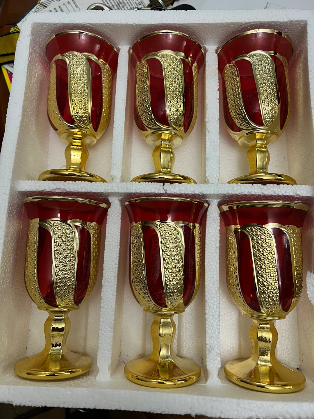 Set of 6 Red and Gold Goblets