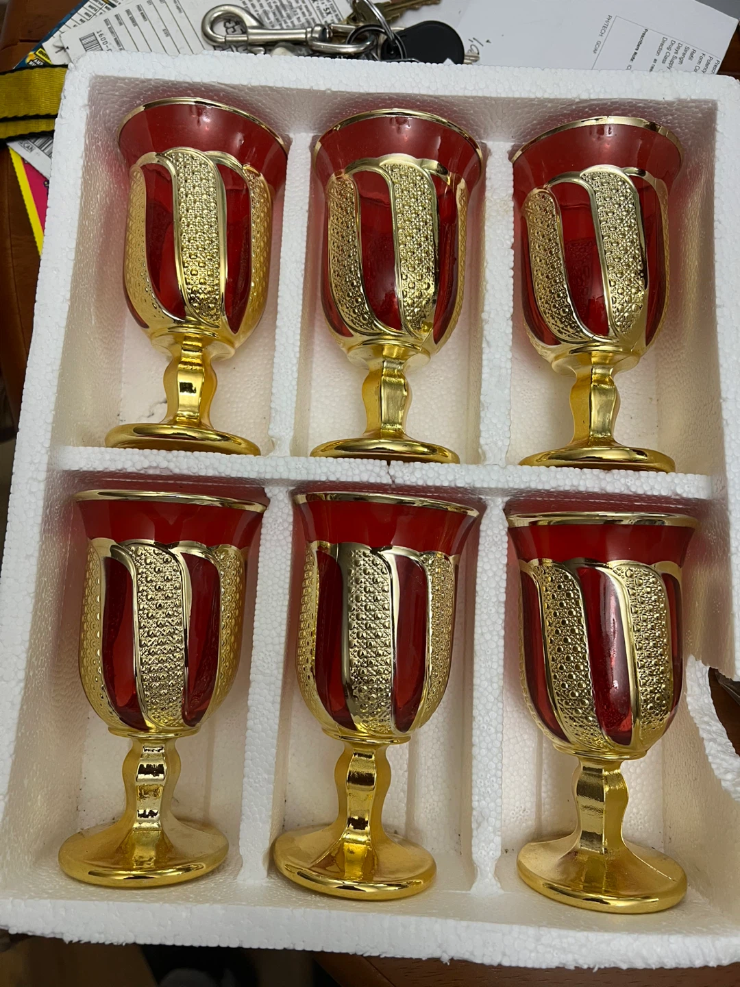 Set of 6 Red and Gold Goblets - photo 4