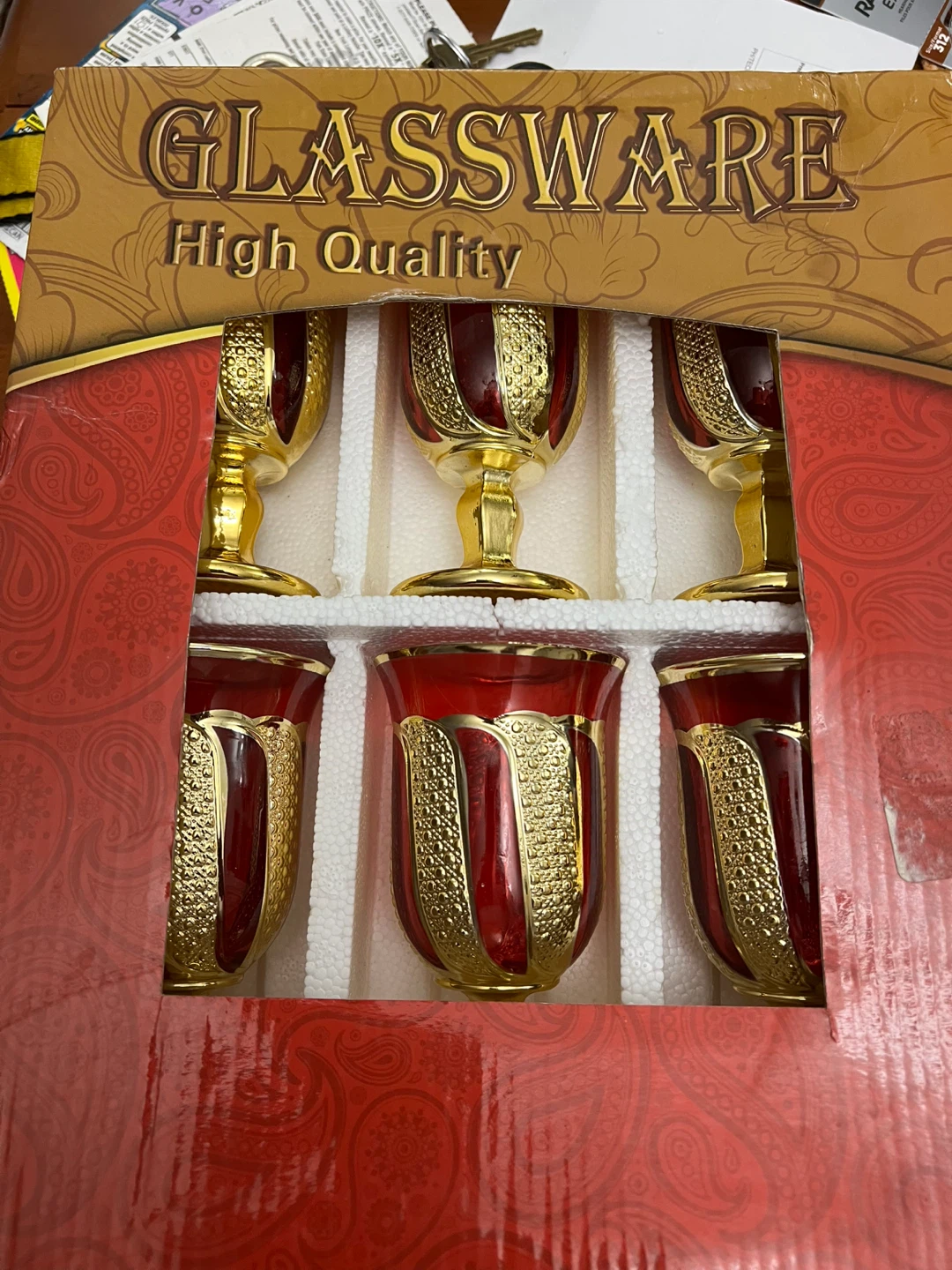 Set of 6 Red and Gold Goblets - photo 3