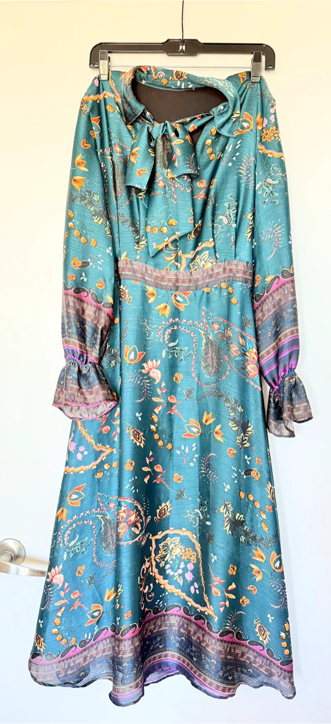 Teal Floral Print Midi Dress from adl Turkey famous brand