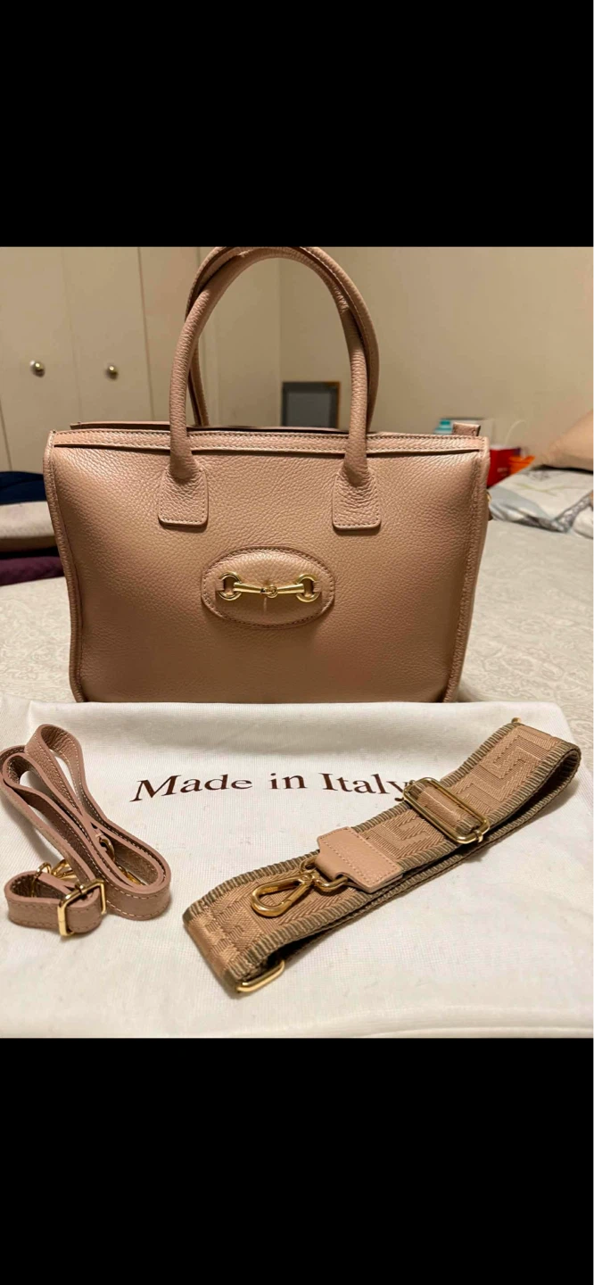 Pink Leather Handbag with Shoulder Strap - Made in Italy - photo 3
